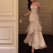 Pamela Enchanting Silver White Ruffled Tiered Maxi Dress