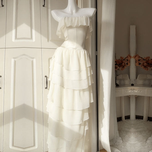 Daria Ivory Layered Ruffles Evening Dress