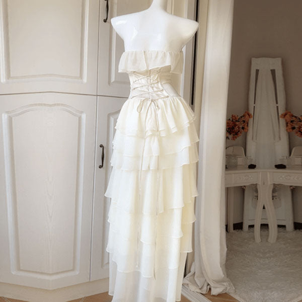 Daria Ivory Layered Ruffles Evening Dress