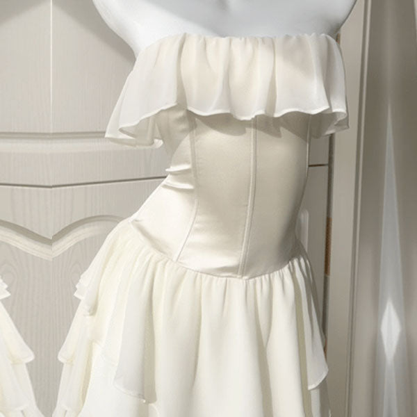 Daria Ivory Layered Ruffles Evening Dress