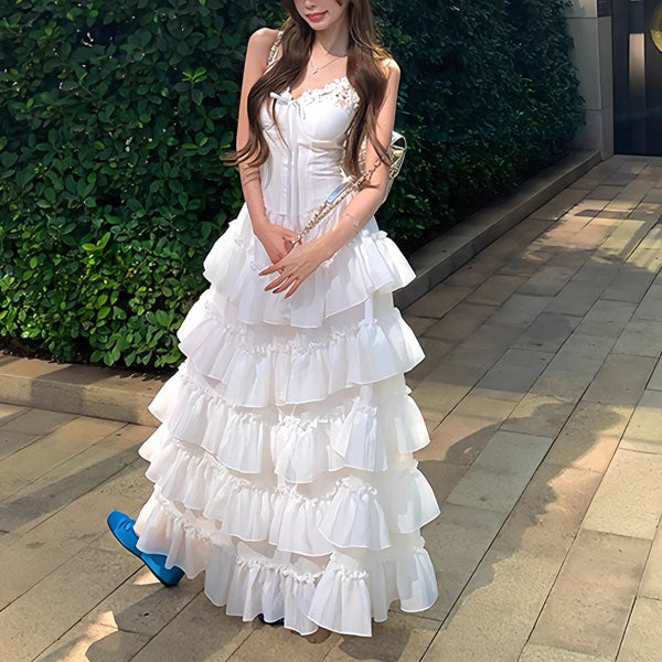 Eleana Romantic Blossom Layered Ruffle Maxi Dress