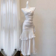 Pamela Enchanting Silver White Ruffled Tiered Maxi Dress