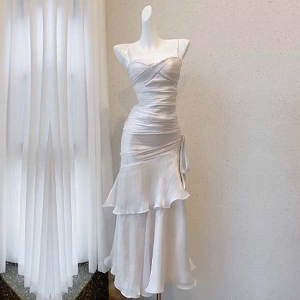 Pamela Enchanting Silver White Ruffled Tiered Maxi Dress