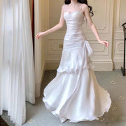 Pamela Enchanting Silver White Ruffled Tiered Maxi Dress
