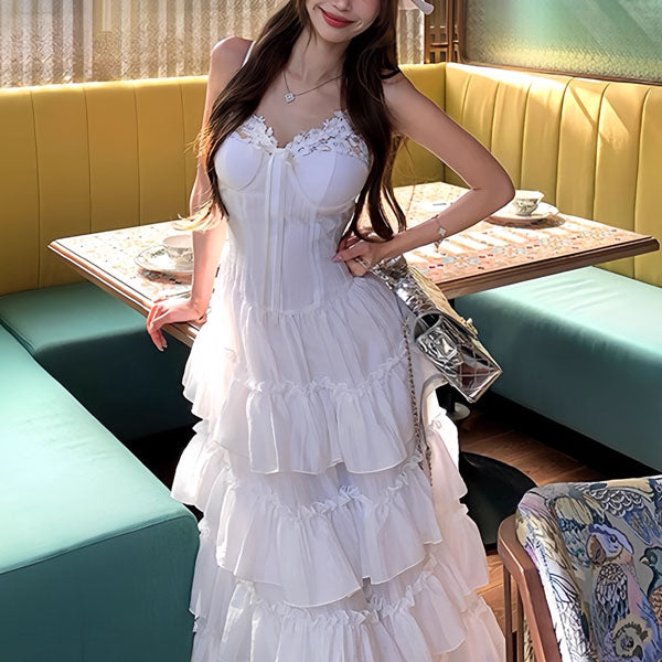 Eleana Romantic Blossom Layered Ruffle Maxi Dress