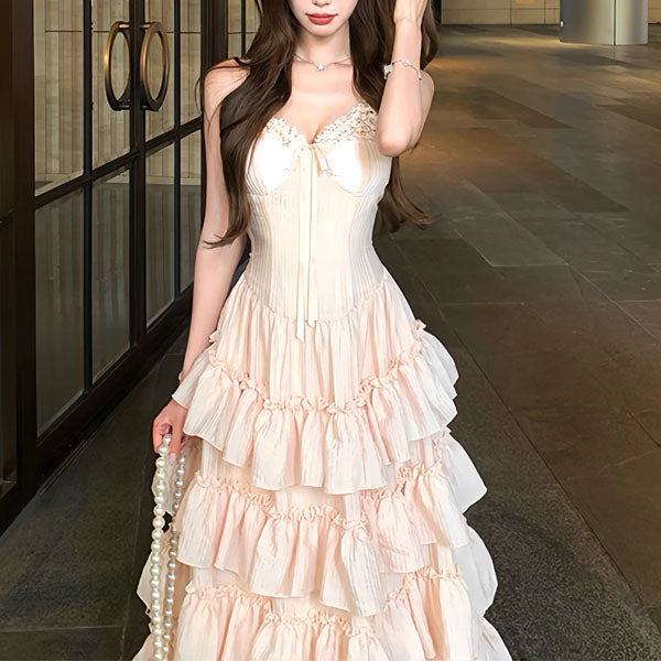 Eleana Romantic Blossom Layered Ruffle Maxi Dress