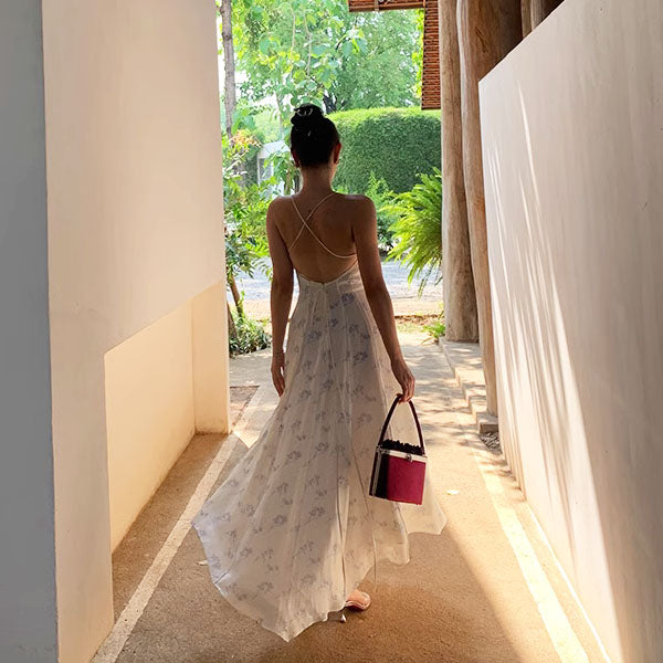 Hillary Elegant Whisper Backless Floral Maxi Dress