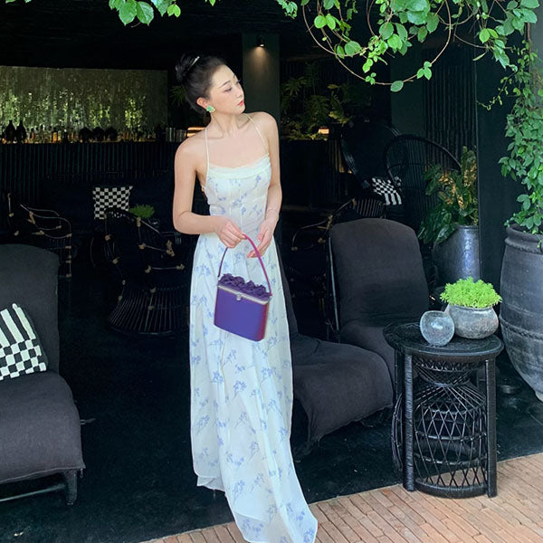 Hillary Elegant Whisper Backless Floral Maxi Dress
