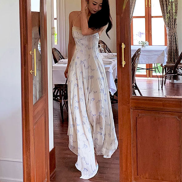 Hillary Elegant Whisper Backless Floral Maxi Dress