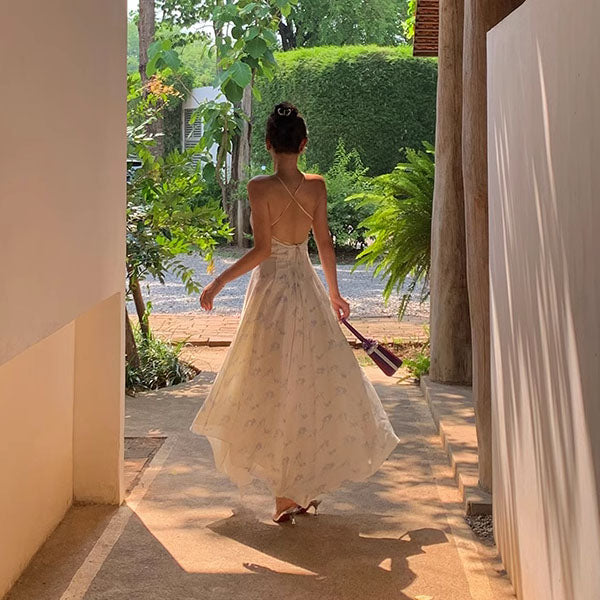 Hillary Elegant Whisper Backless Floral Maxi Dress