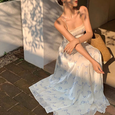 Hillary Elegant Whisper Backless Floral Maxi Dress