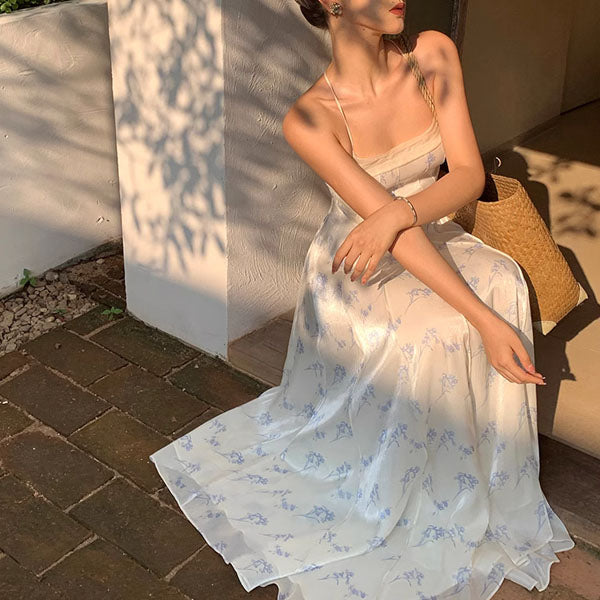 Hillary Elegant Whisper Backless Floral Maxi Dress