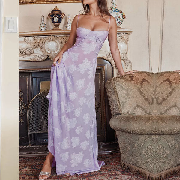 lilac flowy maxi dress Lavender Floral Ruffle Maxi Dress for Tall Women