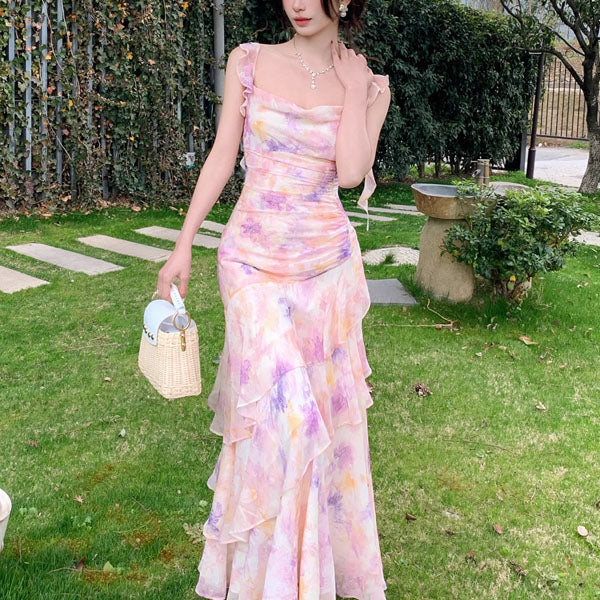 pastel ruffle maxi dress Mireya Bodycon Halter Neck Mesh Mini Dress