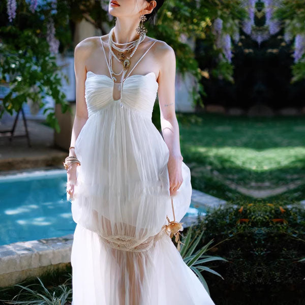 ethereal long sleeve maxi dress product info and reviews Lizzie White Lace-Up Back S shoulder neckline with lace badge - Most Wanted Available Sizes:15.5 34/35 Ellen Black and Blue