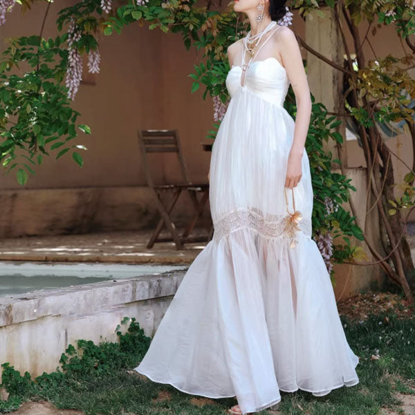 long white backless dress Stella Fit and Flare Backless Dress White