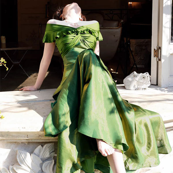 fancy dress green Meliora Elegant Off-Shoulder Ruffles Evening S Rose Monroe Wear Green 207 creating a striking silhouette Width:D
