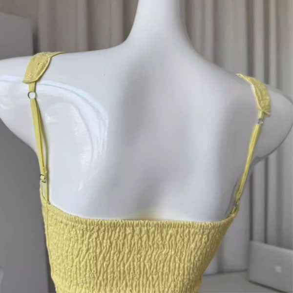 Kellina Scallop Neckline Eyelet Lace Mini Dress L / Yellow Kellina Scallop Neckline Eyelet Lace Mini Dress L / Yellow