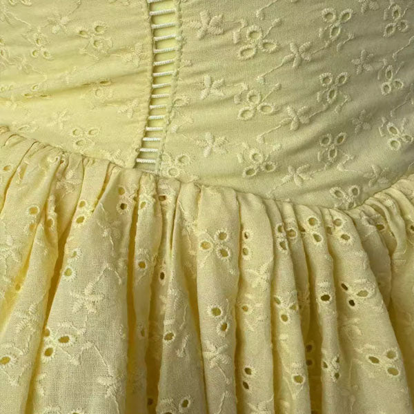 Kellina Scallop Neckline Eyelet Lace Mini Dress L / Yellow Kellina Scallop Neckline Eyelet Lace Mini Dress L / Yellow