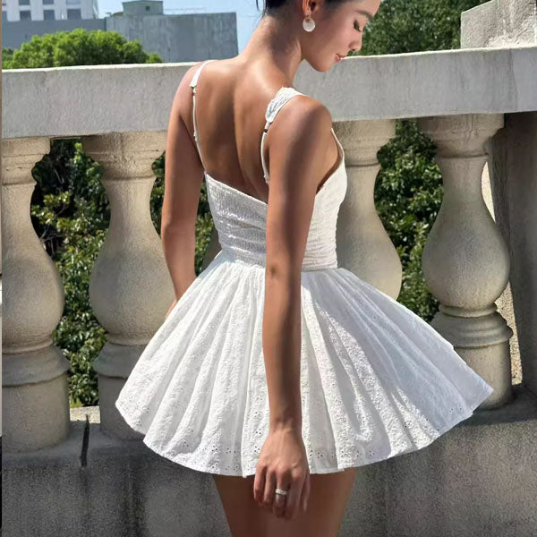 Kellina Scallop Neckline Eyelet Lace Mini Dress