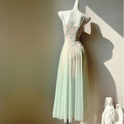 Amber Ethereal Mint Spaghetti Strap Flowy Dress