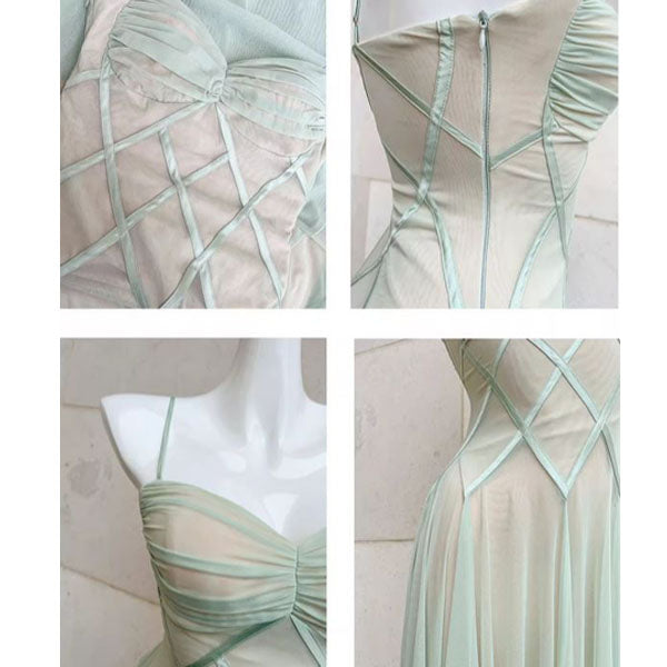 Amber Ethereal Mint Spaghetti Strap Flowy Dress