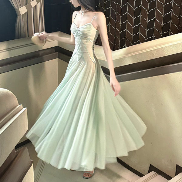 Amber Ethereal Mint Spaghetti Strap Flowy Dress