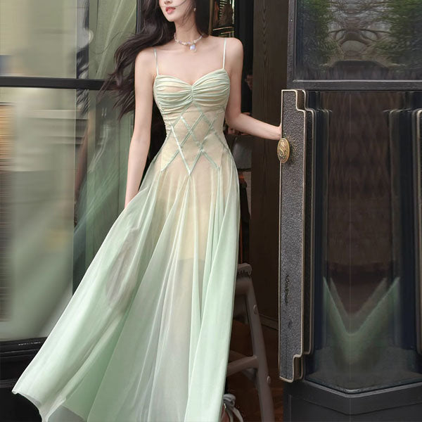 Amber Ethereal Mint Spaghetti Strap Flowy Dress