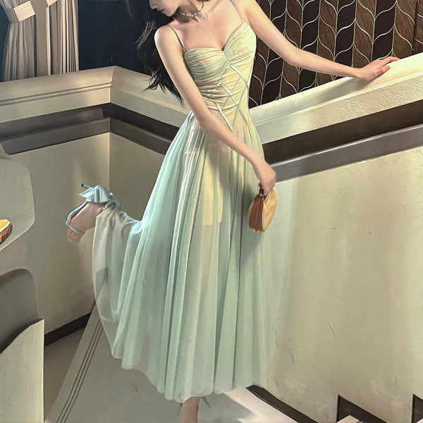 Amber Ethereal Mint Spaghetti Strap Flowy Dress