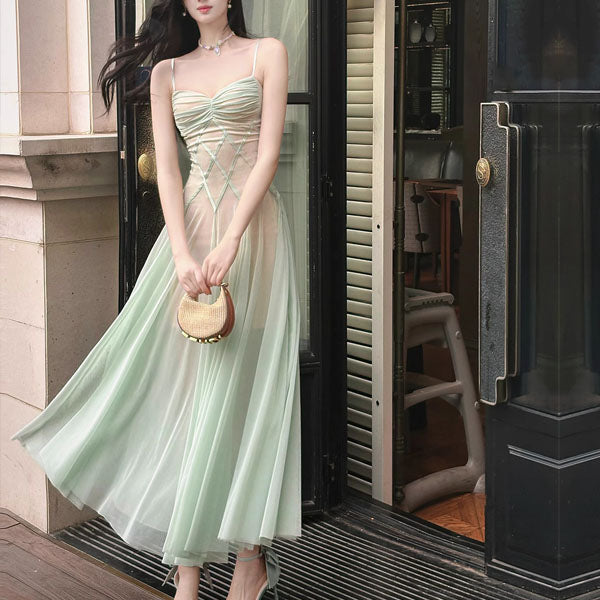 Amber Ethereal Mint Spaghetti Strap Flowy Dress