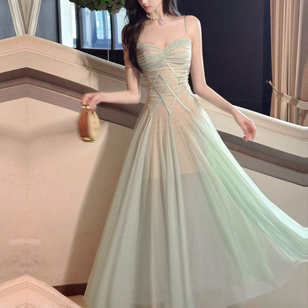Amber Ethereal Mint Spaghetti Strap Flowy Dress