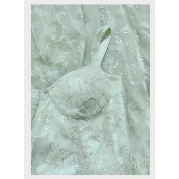 Nerina Pastel Mint Floral Embroidered Dress M Nerina Pastel Mint Floral Embroidered Dress M