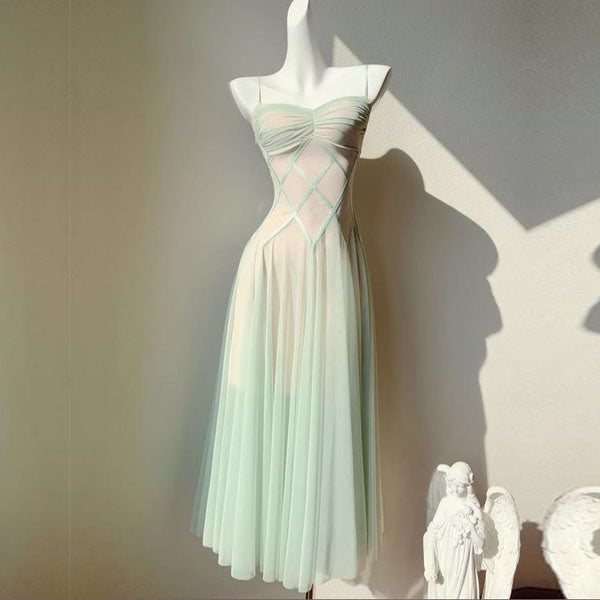 Amber Ethereal Mint Spaghetti Strap Flowy Dress