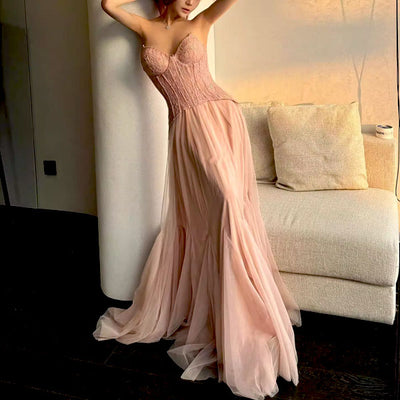 Natalie Romantic Lace Floral Corset Tulle Evening Dress