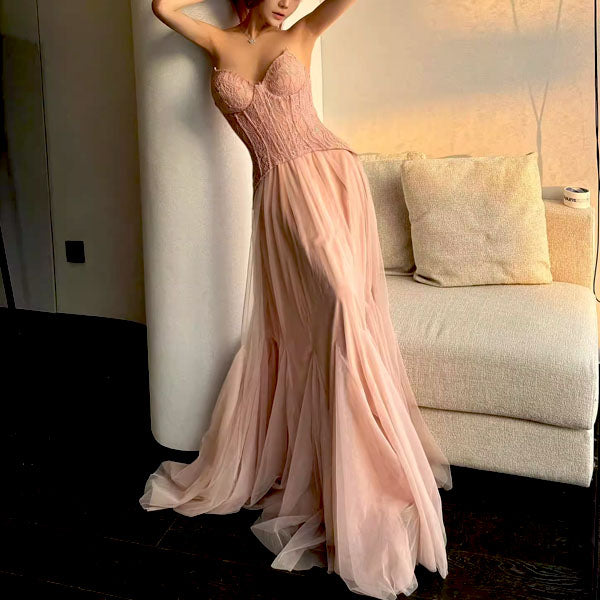 Natalie Romantic Lace Floral Corset Tulle Evening Dress