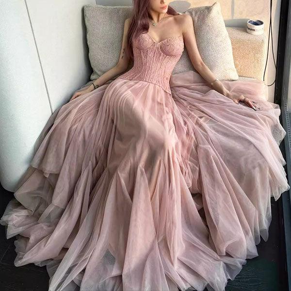 Natalie Romantic Lace Floral Corset Tulle Evening Dress