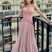 Natalie Romantic Lace Floral Corset Tulle Evening Dress