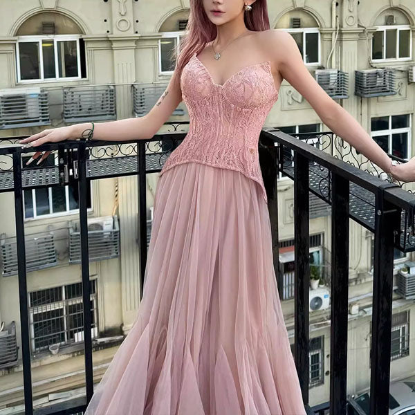 Natalie Romantic Lace Floral Corset Tulle Evening Dress