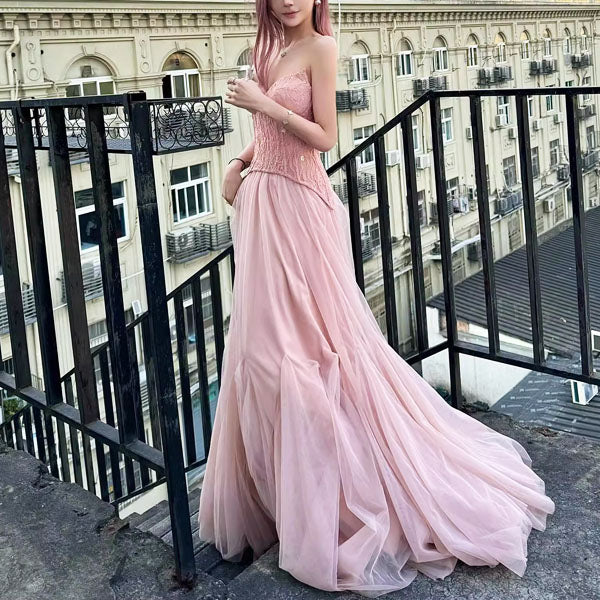 Natalie Romantic Lace Floral Corset Tulle Evening Dress