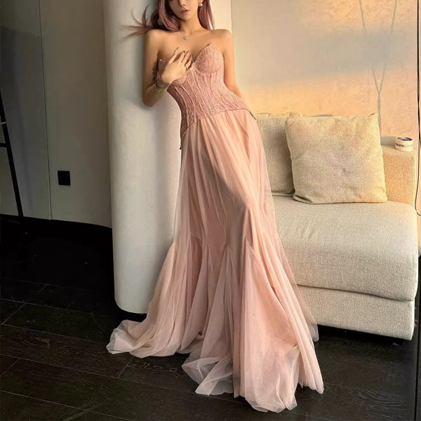 Natalie Romantic Lace Floral Corset Tulle Evening Dress