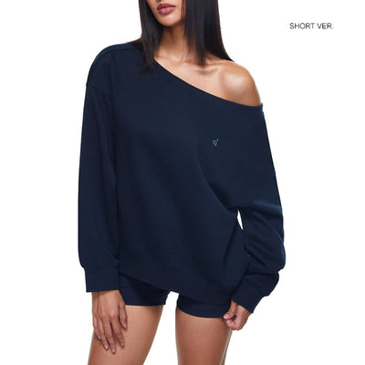 Ellen Navy Off-Shoulder Oversized Sweatshirt