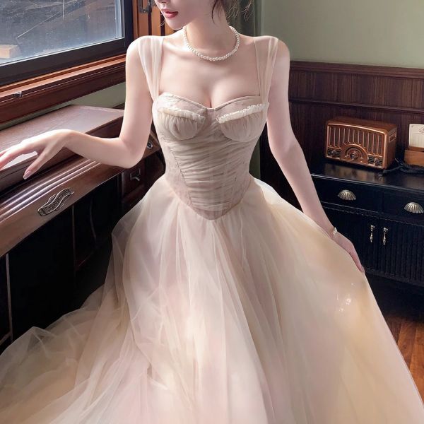Celestia Blush Tulle Romantic Vintage-Inspired Dress S Celestia Blush Tulle Romantic Vintage-Inspired Dress S