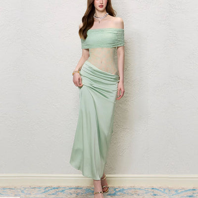 Keria Off-Shoulder Sheer Waist Lace Dress