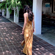Ira Golden Butterfly Spaghetti Strap Maxi Dress