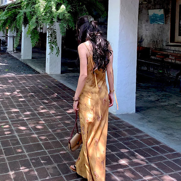 Ira Golden Butterfly Spaghetti Strap Maxi Dress