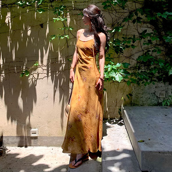 Ira Golden Butterfly Spaghetti Strap Maxi Dress