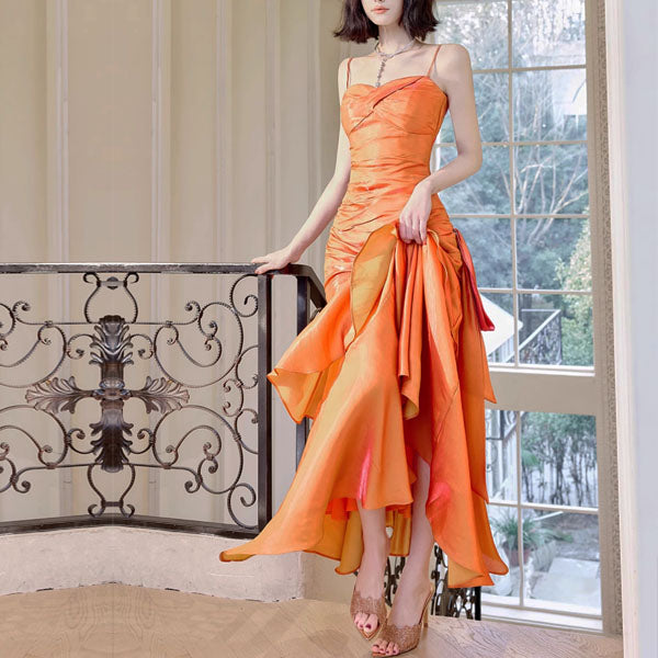 Pamela Sunset Orange Enchanting Ruffled Tiered Maxi Dress