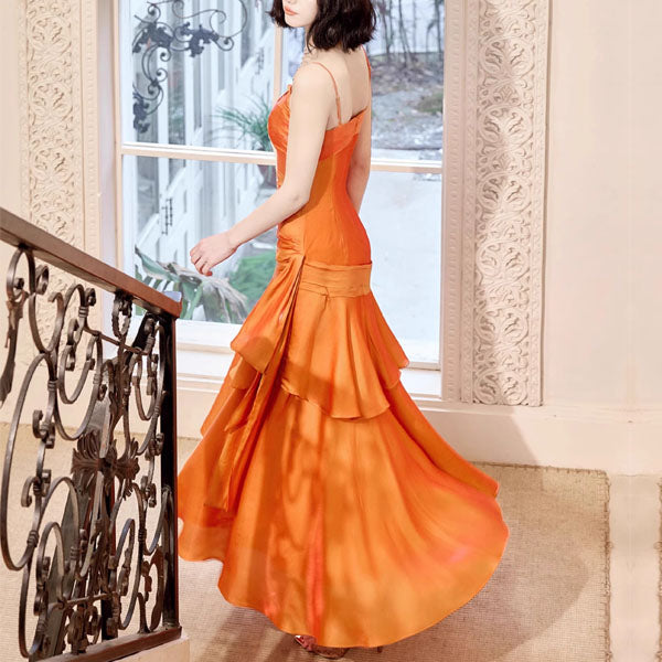 Pamela Sunset Orange Enchanting Ruffled Tiered Maxi Dress