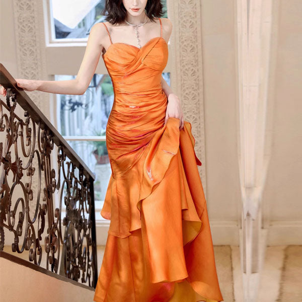 Pamela Sunset Orange Enchanting Ruffled Tiered Maxi Dress