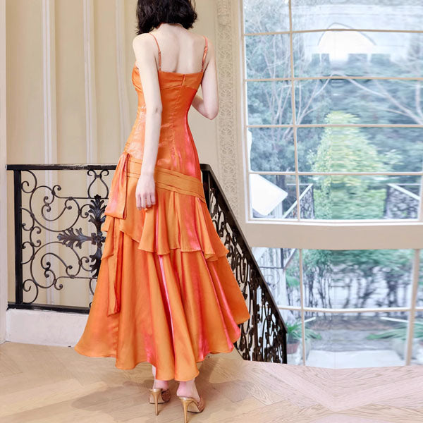 Pamela Sunset Orange Enchanting Ruffled Tiered Maxi Dress